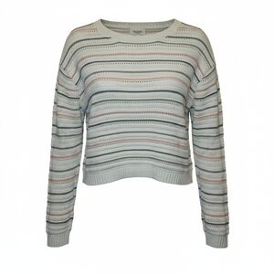 Stitches And Striped Cotton Knit Sweater